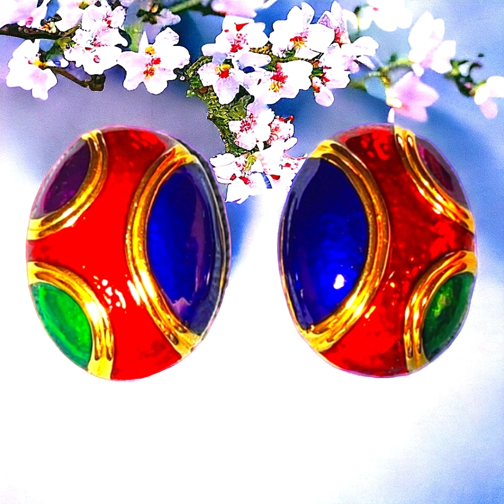 Pair of Vintage Enamel Earrings